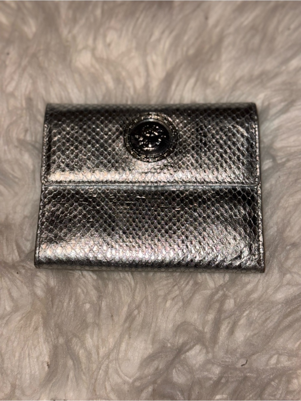 Vintage Chanel Metallic Silver Textured Leather Compact Wallet